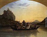 Crossing The Ford Paintings - Crossing the Elbe at Aussig by Adrian Ludwig Richter